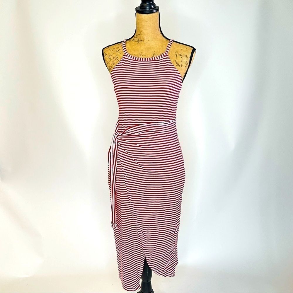 NWT Nollsom Red & White Striped Faux Wrap Dress, Size Small